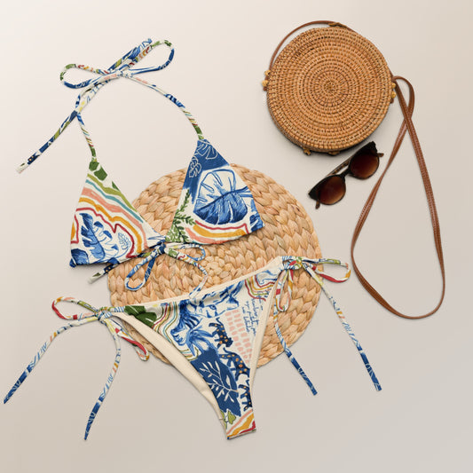 Blue Leafy Recycled String Bikini