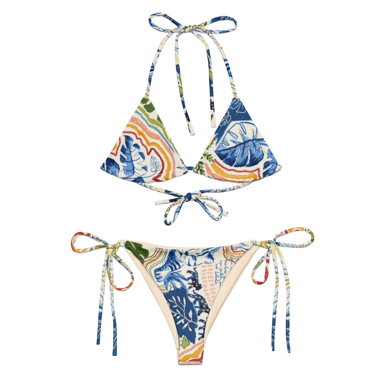Blue Leafy Recycled String Bikini