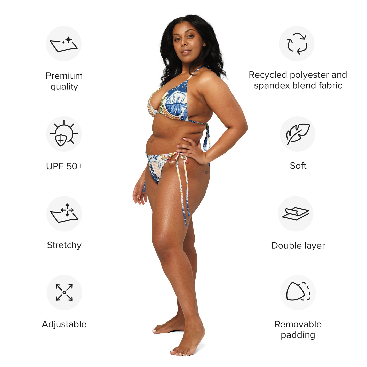 Blue Leafy Recycled String Bikini