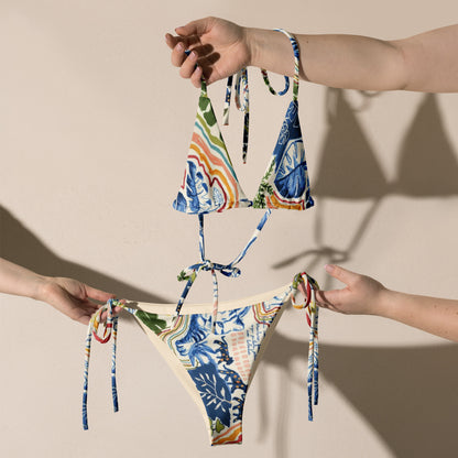 Blue Leafy Recycled String Bikini