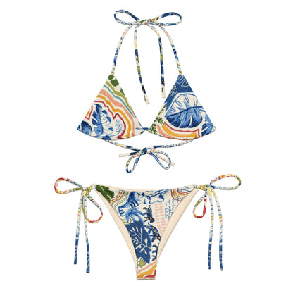 Blue Leafy Recycled String Bikini